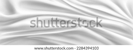 Realistic abstract white silk background. Vector illustration of satin fabric texture with smooth drapery surface. Soft bedding material with waves pattern. Luxury bed sheet top view. Elegant textile Royalty-Free Stock Photo #2284394103