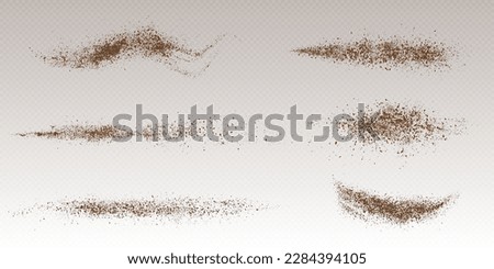 Isolated flying cocoa powder top view on transparent background. Brown coffee dust particles vector texture. 3d arabica granule explode illustration. Realistic caffeine grainy stroke design template Royalty-Free Stock Photo #2284394105