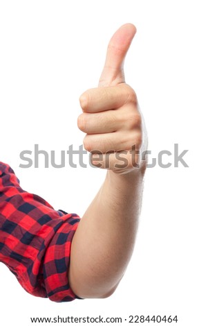 Young man with the thumb up over white background.