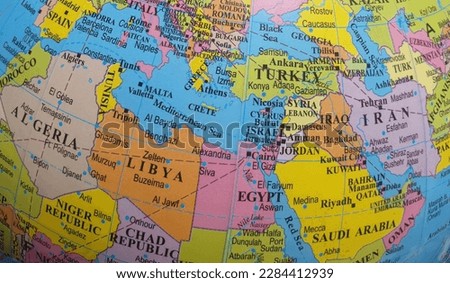 Map of Middle East, Africa, Iran, Saudi, Yemen, Israel, Central Asia Royalty-Free Stock Photo #2284412939