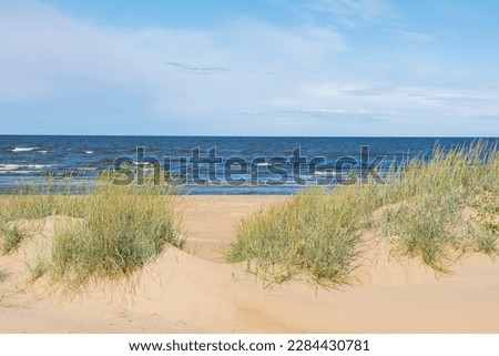 View of the sand dunes and Gulf of Bothnia on the background, Marjaniemi, Hailuoto, Finland Royalty-Free Stock Photo #2284430781