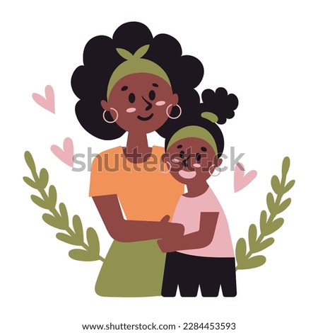 Mothers day. Mom and son character vector illustration with flower background.