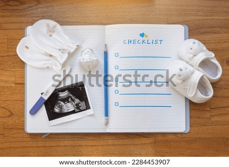 Notes and baby items, text space, plan, checklist