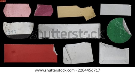 collection of blank old sticker, label, price tag template for mockup. isolated dirty, ripped, half peeled stickers Royalty-Free Stock Photo #2284456717