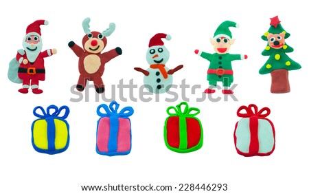 colorful Set of christmas character made from plasticine