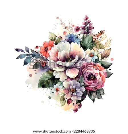 Watercolor wedding floral bouquet - illustration blush pink yellow vivid flowers. Decorative elements template isolated on white background Royalty-Free Stock Photo #2284468935