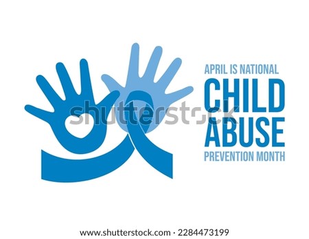 April Is National Child Abuse Prevention Month vector illustration. Child hands palm with heart shape and blue awareness ribbon icon vector isolated on a white background. Important day Royalty-Free Stock Photo #2284473199