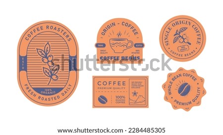 Packaging design vintage label template for coffee. Retro package product with Coffee branch, beans and cup. Vector illustration Royalty-Free Stock Photo #2284485305