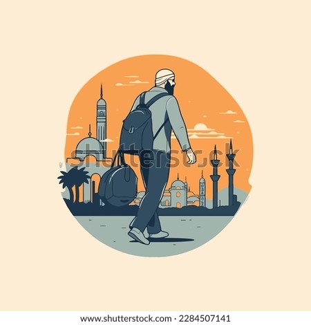 moslim returns home from the city simple modern vector