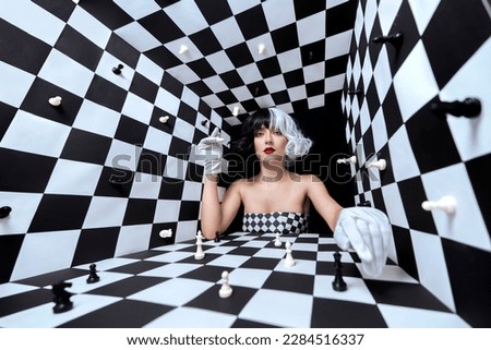 Beautiful woman with chess portrait