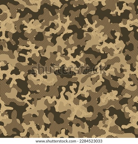 Camouflage Color Green Repeated Army Vector Texture. Beige Camouflage Seamless Pattern. Autumn Seamless Fashion Graphic Wrapping. Desert Repeated Color Graphic Art. Camoflage