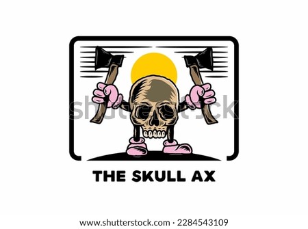 Illustration design of a Skull holding two ax