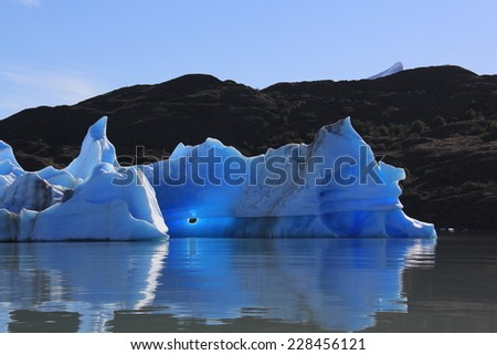 An iceberg calved from Upsala glacier floating in the Argentino Lake. The picture was taken from the boat that took us to see the Upsala glacier. 