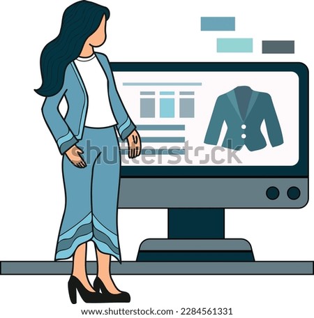 Female office worker shopping online from smartphone illustration in doodle style isolated on background