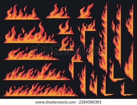 Flame stripes colorful set emblems for design on theme of fire or disaster that caused burning vector illustration