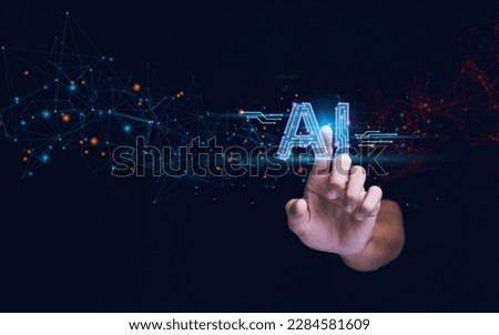 Man using tools AI. technology smart robot science and artificial intelligence technology, and innovation futuristic and global connection for providing access to information and data online network, Royalty-Free Stock Photo #2284581609