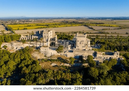 Arles, France - june 05 2019 - Bouches-du-Rhone (13) Aerial view of the Montmajour Abbey, national monument