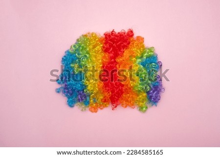 Funny Party concept Rainbow Clown Wig Fluffy Synthetic Cosplay Anime Fancy Wigs Festive Purim Royalty-Free Stock Photo #2284585165