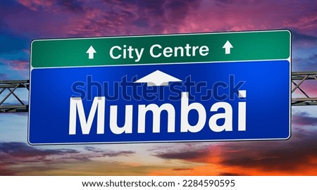 Road sign indicating direction to the city of Mumbai.