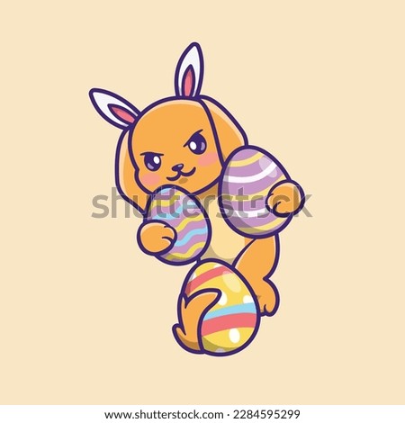 illustration of a cute dog celebrating easter day in cartoon style, and carrying some eggs in his hands