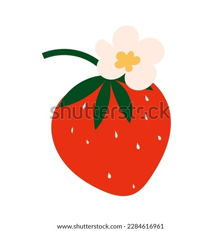 Hand drawn strawberry flower isolated on white background, summer clip art, berry sticker, fruit