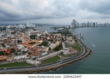 Aerial view from over the Old City of Cartagena, Colombia