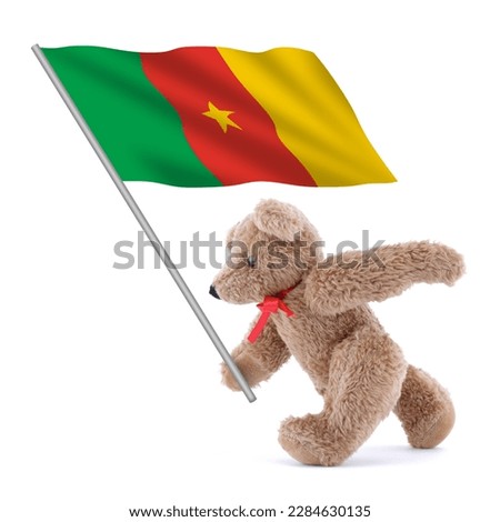 Cameroon flag being carried by a cute teddy bear