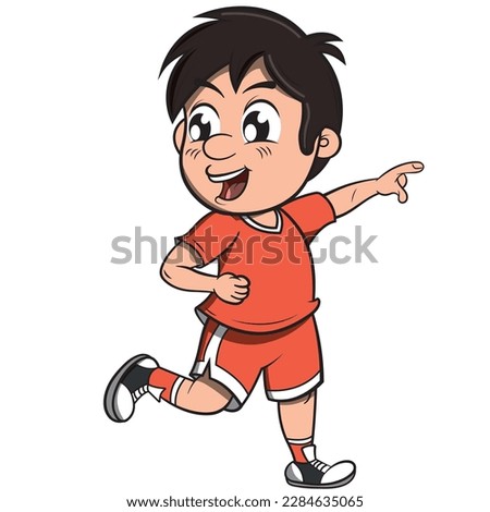 Excited boy playing soccer drawing without background