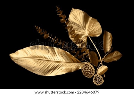 Tropical leaves gold and black, can be used as background(Monstera,palm,coconut)fern,clipping path