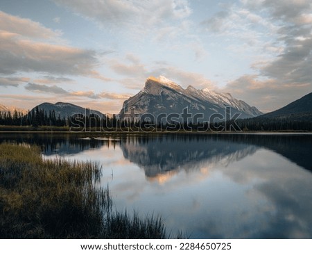 Canadian landscape of mount rundle and vermillion lakes located in banff national park in Alberta, Canada.