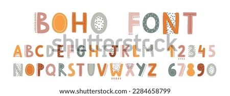 Cute Boho Alphabet for your design. Hand drawn bohemian elements. Vector illustration. Royalty-Free Stock Photo #2284658799