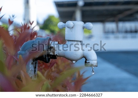 Photo of a water faucet dripping water in a garden in Indonesia