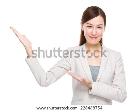 Businesswoman with two hand show with blank sign