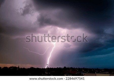 Lightning storm over the city, Prague, Czech republic