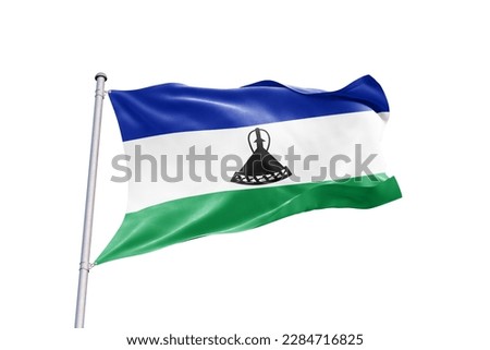 Waving flag of Lesotho in white background. Lesotho flag for independence day. The symbol of the state on wavy fabric.