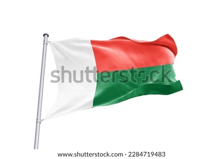Waving flag of Madagascar in white background. Madagascar flag for independence day. The symbol of the state on wavy fabric.