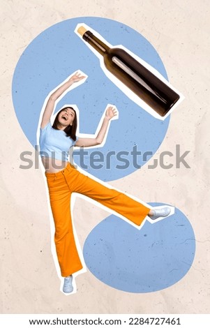 Photo sketch graphics collage artwork picture of carefree funky lady enjoying alcohol party isolated drawing background