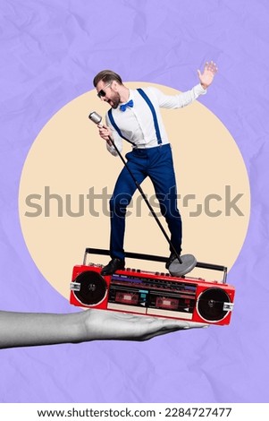 Creative 3d photo artwork graphics collage painting of cool guy singing standing boom box isolated drawing background