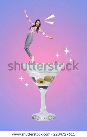 Vertical collage photo picture poster postcard of crazy girl enjoy free time weekend chill vibe isolated on drawing background