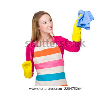 Housewife cleaning of something