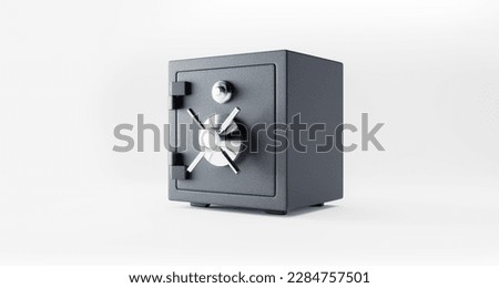 Closed grey metal safe isolated on white background. Front view. Banking security clip art. 3d render.