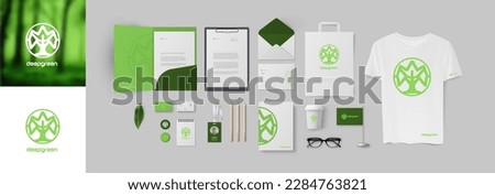 Green logo and corporate identity presentation with creative minimal design, stationery template set with folder, envelope, A4 form and business cards Royalty-Free Stock Photo #2284763821