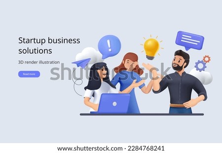 3D characters business solutions, startup, time management, planning and strategy. Strategy, analysis, investment, budget, accounting concept. Modern 3d render vector illustration concepts for website Royalty-Free Stock Photo #2284768241