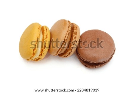 Sweet and colorful french macaroons or macaron on white background, Dessert