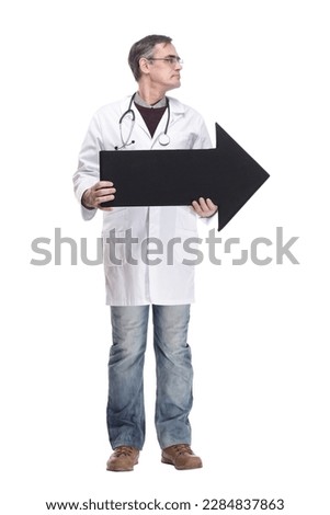 doctor with a stethoscope pointing in the right direction.