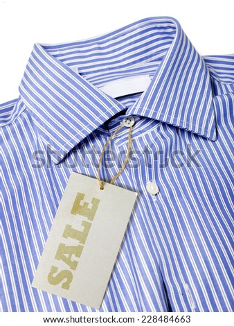 blue shirt with paper tag sale