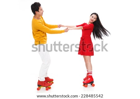 Young people roller skating