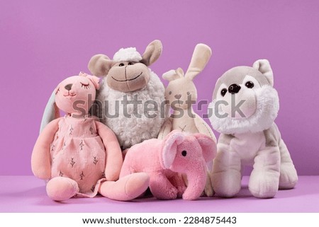 plush toys. plushie doll. plush stuffed puppet. plushie toy. soft toy. made from plush or soft cloth. filled soft material. softer and cuddlier. place for text, space for text, copy space, free space. Royalty-Free Stock Photo #2284875443