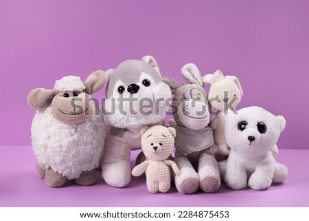 plush toys. plushie doll. plush stuffed puppet. plushie toy. soft toy. made from plush or soft cloth. filled soft material. softer and cuddlier. place for text, space for text, copy space, free space. Royalty-Free Stock Photo #2284875453