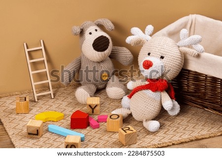 plush toys. plushie doll. plush stuffed puppet. plushie toy. soft toy. made from plush or soft cloth. filled soft material. softer and cuddlier. place for text, space for text, copy space, free space. Royalty-Free Stock Photo #2284875503